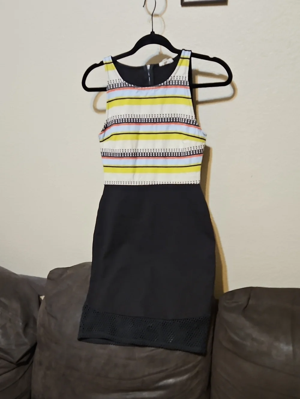 Weston Wear Black Skirt Two-Tone Striped Bodice Mini Dress